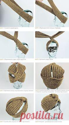 Шапка чалма. Связанна спицами Пошагово