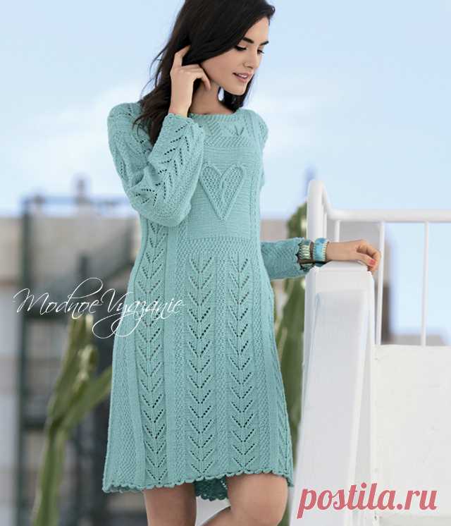 Платье с длинным рукавом и мотивом сердечко - Модное вязание