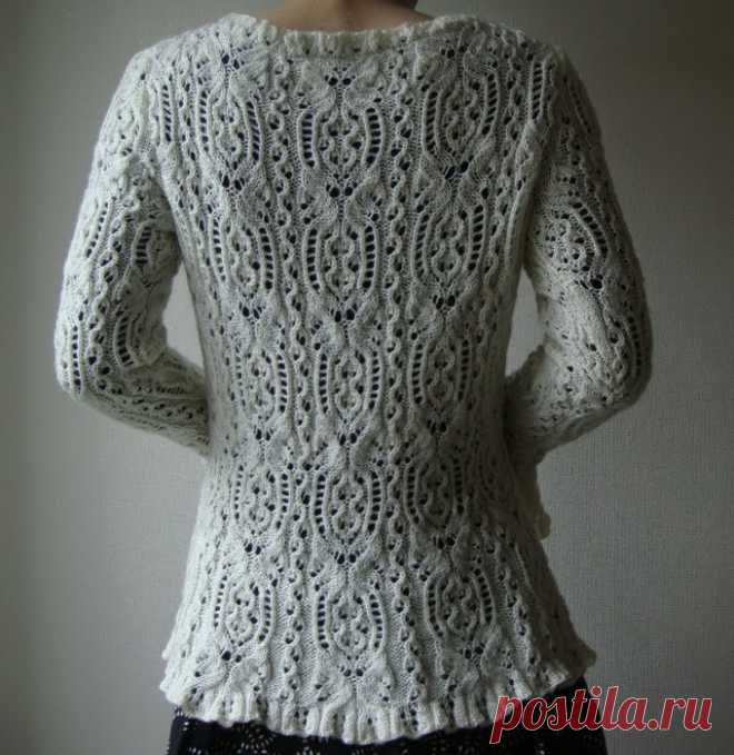 Пуловер с ажурным узором вязаный спицами. Pullover with openwork pattern knitting | Домоводство для всей семьи.