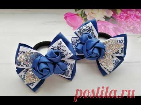Бантики с Розами МК Канзаши / Bows with Roses / Laço com Rosas