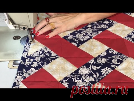 Lindíssimo TAPETE de RETALHOS com FAIXAS ENTRELAÇADAS na Diagonal