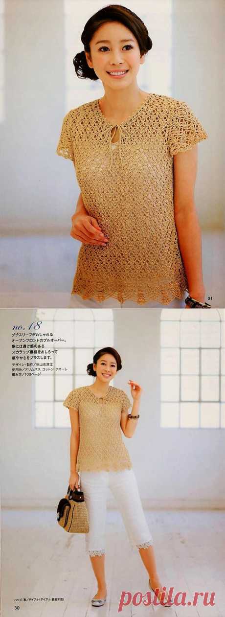 АЖУРНАЯ БЛУЗКА С КОРОТКИМ РУКАВОМ КРЮЧКОМ.