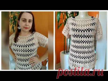 Blusa Ponto Falso Crochê De Grampo / Tecida em Crochê Tradicional.