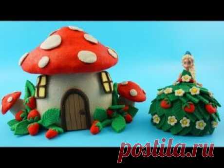 Diy How to Make Play Doh Disney Princess Strawberry Dresses & Strawberry House For Frozen Elsa