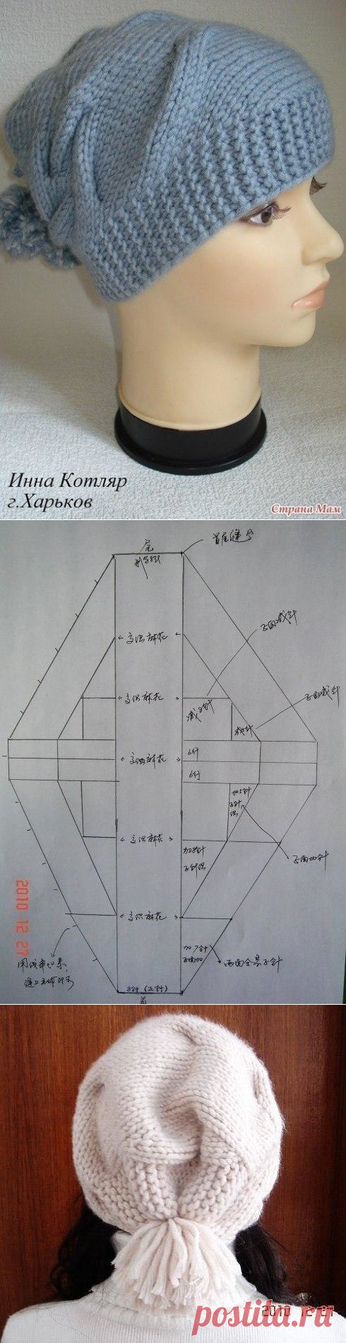 Интересная модная вязаная женская шапка (Вязание спицами) – Журнал Вдохновение Рукодельницы