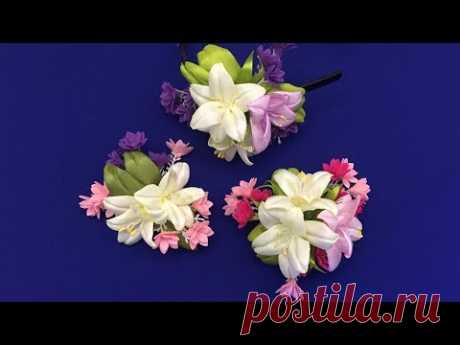 Ribbon flowers.Lily.DIY/Flores de cintas.Lirio/Лилия из лент 2.5 см