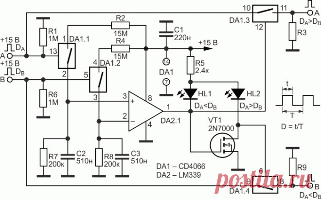 Селектор импульсов по коэффициенту заполнения - CD4066B