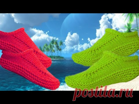Теплые тапочки. Очень простые.Спицами. #(2024)