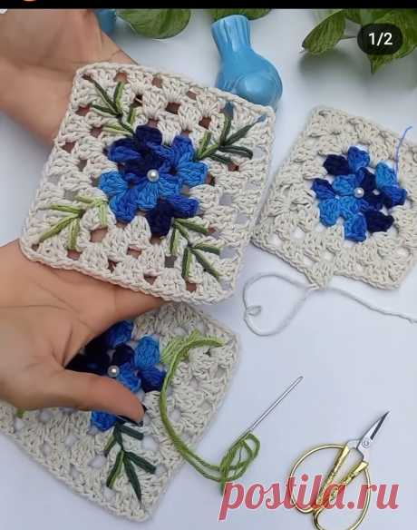 Интересная подача бабушкиных квадратов 💙💙💙