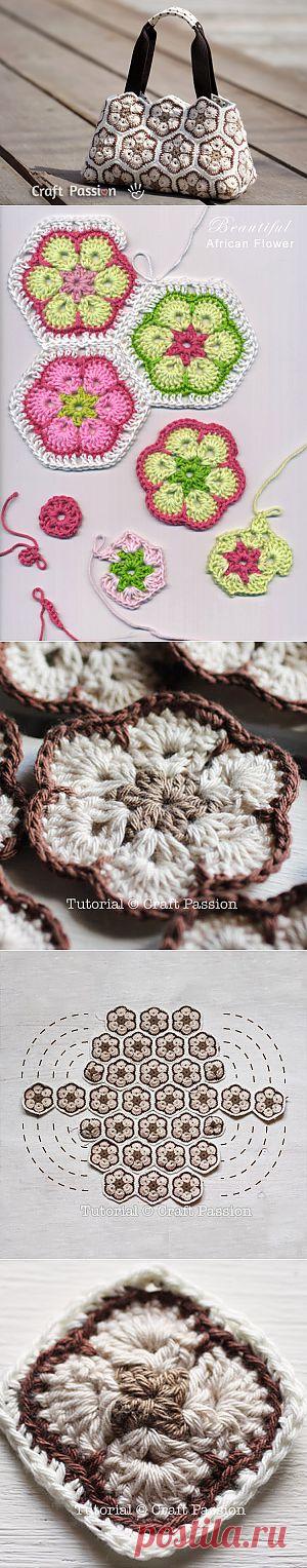 Вяжем крючком цветочные мотивы и шьем сумку.
