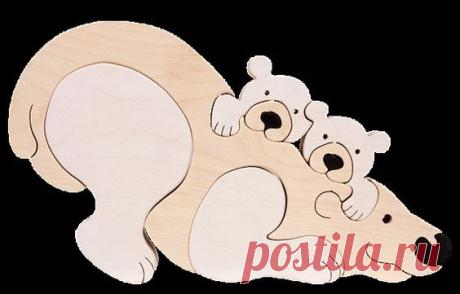 Polar Bear family Waldorf wooden puzzle | Espacios y juguetes para niños