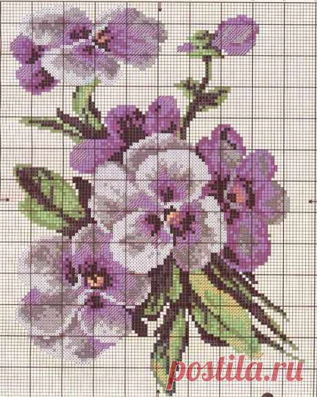 (687) purple pansies chart | Haft krzyżykowy - kwiaty