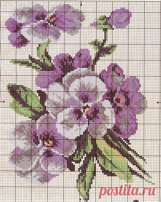 (687) purple pansies chart | Haft krzyżykowy - kwiaty