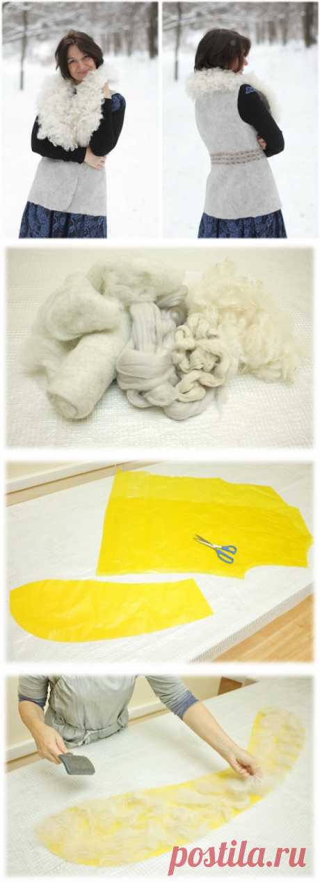 Валяем жилет с кардочесом и воротником из флиса | Сделай сам!