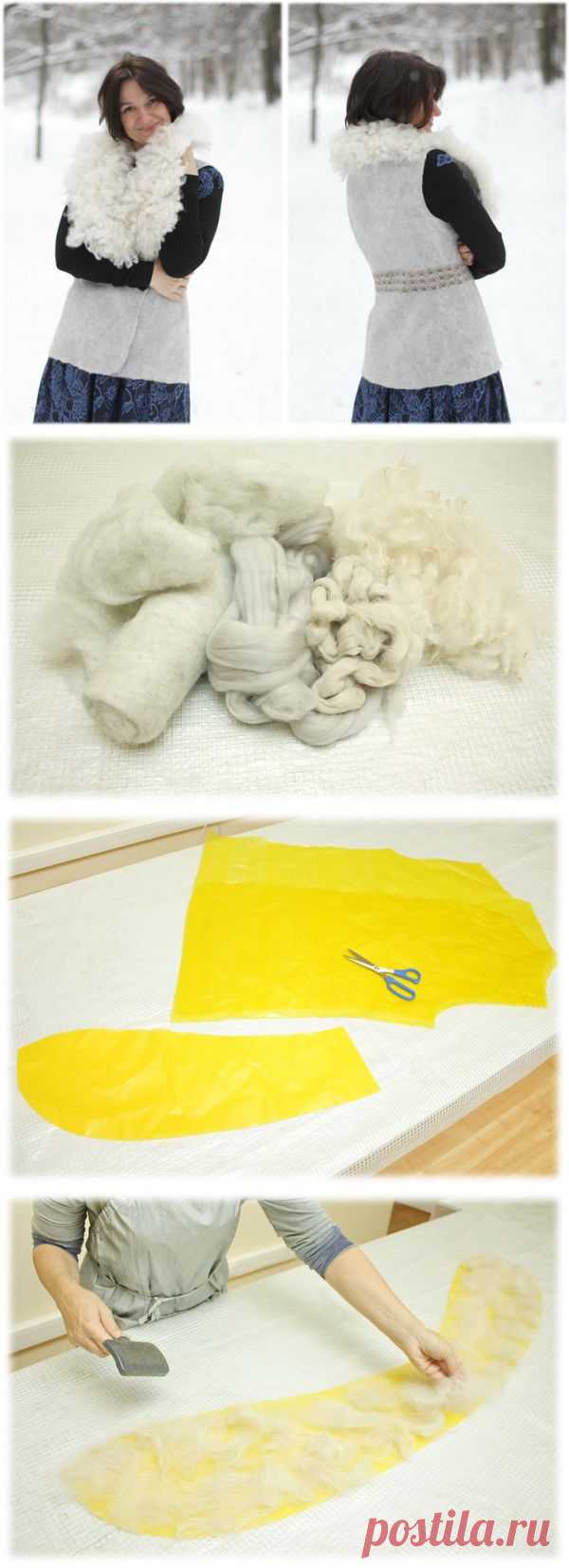 Валяем жилет с кардочесом и воротником из флиса | Сделай сам!