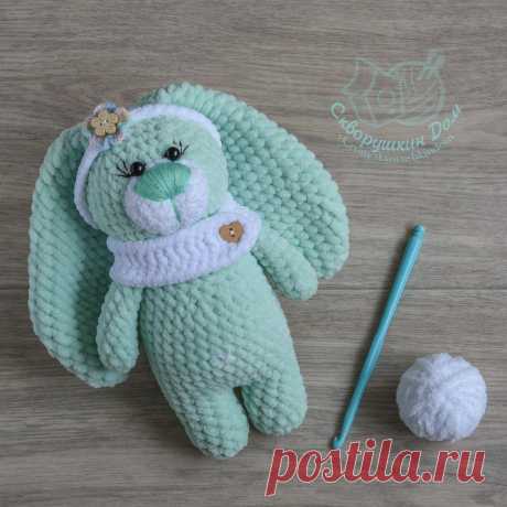 Мятный зайка из плюшевой пряжи | Hi amigurumi