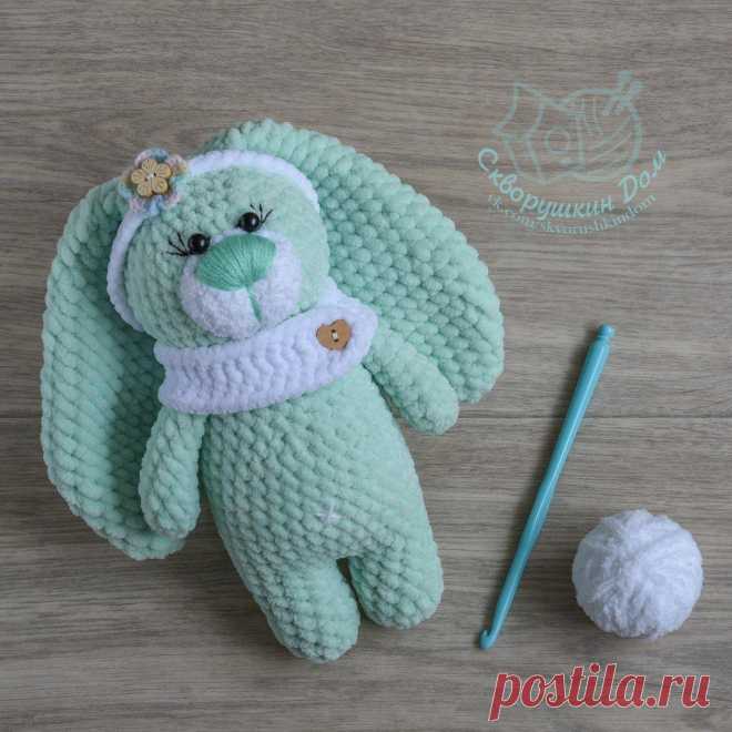 Мятный зайка из плюшевой пряжи | Hi amigurumi