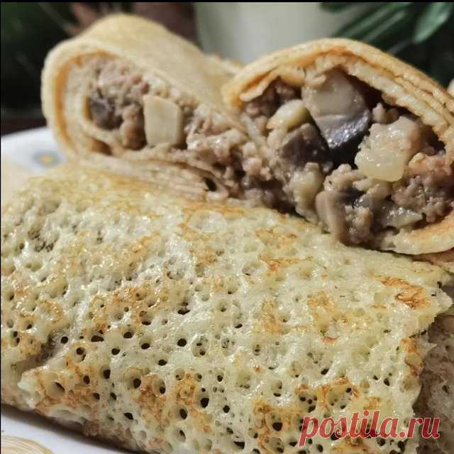 Начинка для блинов из фарша с грибами – пошаговый рецепт с фотографиями