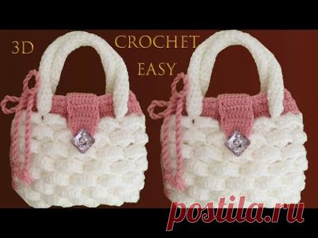 Bolso a Crochet muy fácil en punto marshmallow malvaviscos 3D tejido tallermanualperu