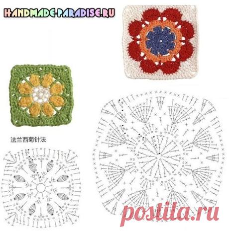 Вязание крючком бабушкиными квадратами. Схемы - Handmade-Paradise