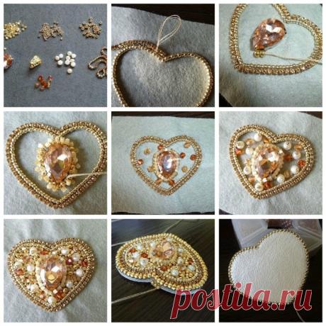 Кулон-сердце вышитый бисером