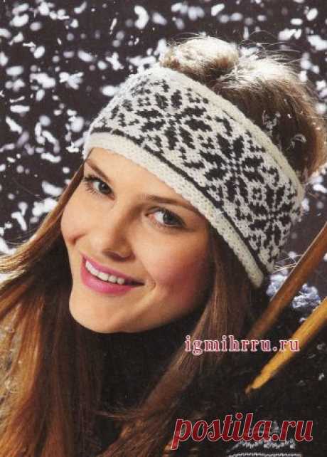 Для занятий спортом и не только… Повязка на голову с норвежским узором. Спицы