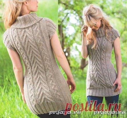 Туника спицами выполнена косами
Описание: http://prjaga.ru/vyazanie-dlya-zhenshchin/platye-sarafan/tunika-spitsami-kosami