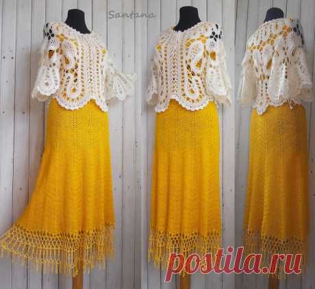 Жёлтое платье, жакет в стиле "Шанель" и накидка. АВТОР Santana-I!!!