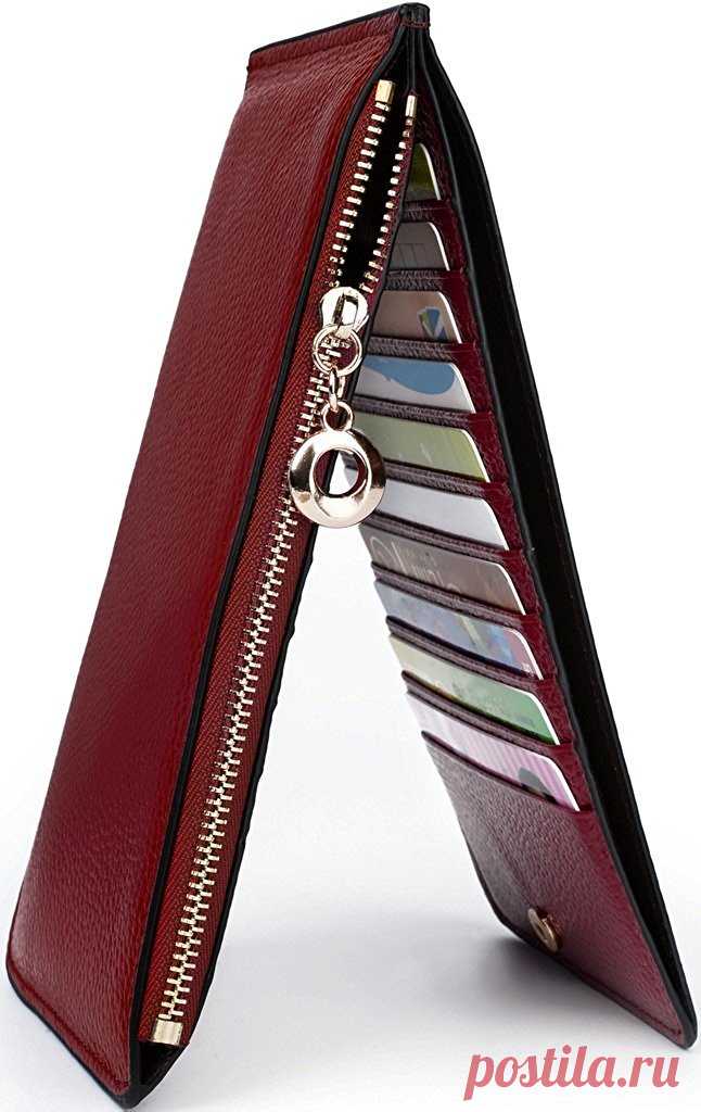 BIG SALE-40% OFF-YALUXE Women's Genuine Leather Multi Card Organizer Wallet with Zipper Pocket Black at Amazon Women’s Clothing store: