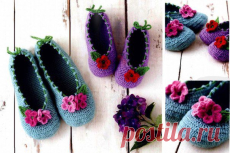 Вязаные крючком цветочные тапочки | Все о рукоделии: схемы, мастер классы, идеи на сайте labhousehold.com