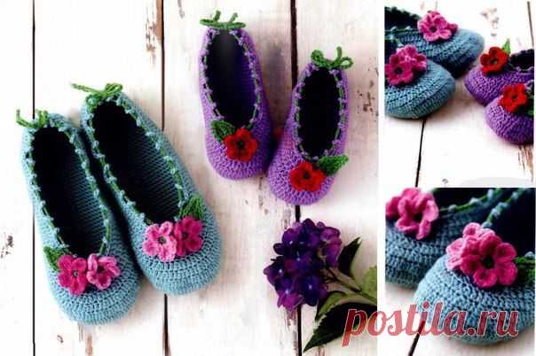 Вязаные крючком цветочные тапочки | Все о рукоделии: схемы, мастер классы, идеи на сайте labhousehold.com