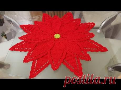 #1🎄Flor de nochebuena para camino o centro de mesa en crochet