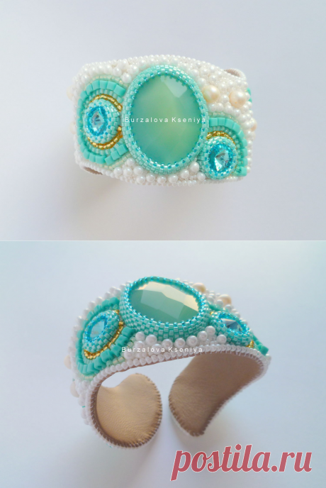 Купить Браслет 045 - браслет с агатом, браслет с жемчугом, Браслет ручной работы, Вышивка бисером