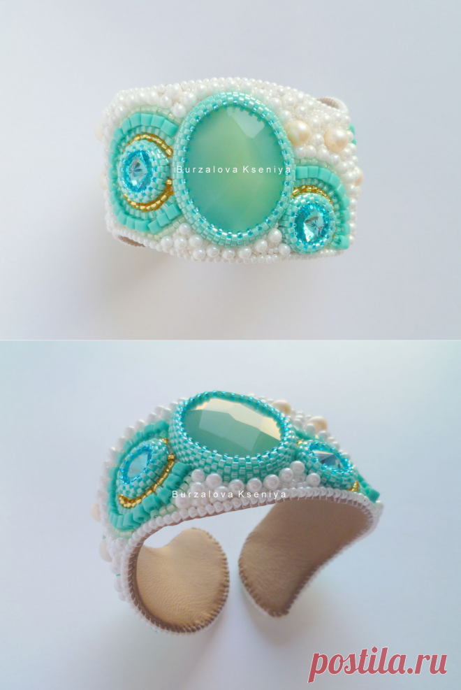 Купить Браслет 045 - браслет с агатом, браслет с жемчугом, Браслет ручной работы, Вышивка бисером