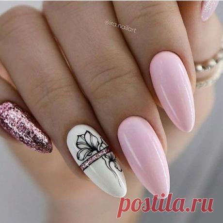 Розовый маникюр на овальные ногти