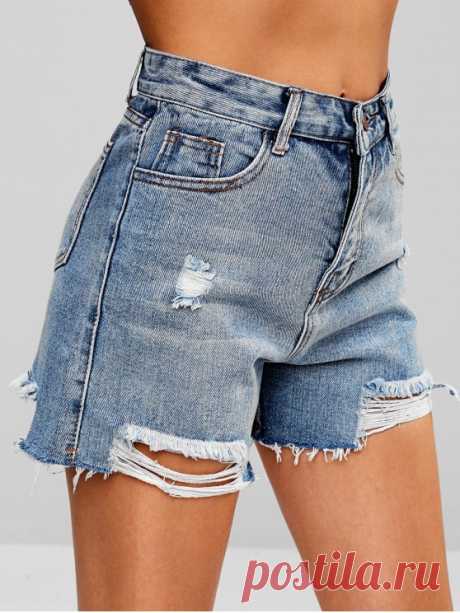 Ripped High Waisted Denim Shorts   DENIM BLUE [27% OFF] [HOT] 2020 Ripped High Waisted Denim Shorts In DENIM BLUE | ZAFUL    Style: Vintage Material: Cotton,Polyester Fit Type: Regular Waist Type: High Closure Type: Zipper Fly Front Style: Flat Pattern Type: Solid Decoration: Pockets With Belt: No Seasons: Spring,Summer Weight: 0.4400kg Package: 1 x Shorts Customers Disclaimer About the Front Buttonhole: Please note that some of our jeans/pants products have closed buttonh...