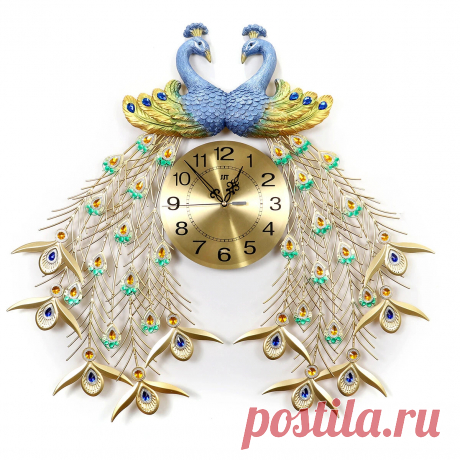 27inch 3D Double Peacock Crystal Luxury Wall Clock Decorative Silent Quartz Wall - US$75.81