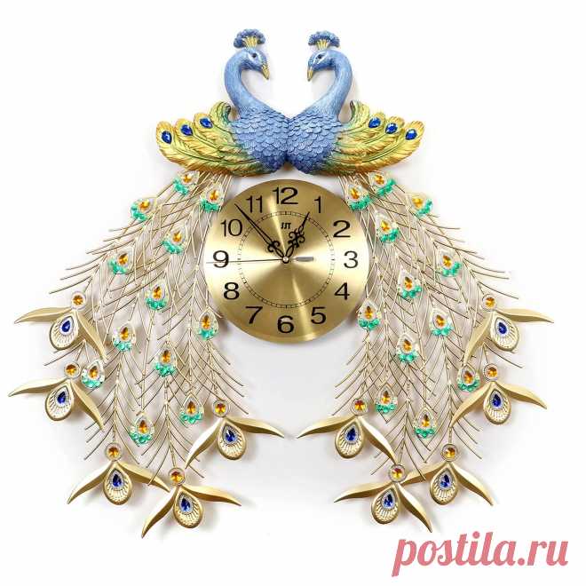 27inch 3D Double Peacock Crystal Luxury Wall Clock Decorative Silent Quartz Wall - US$75.81