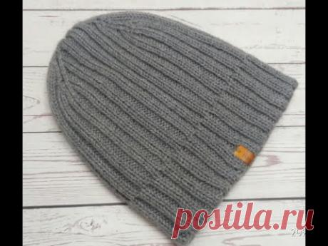 Мужская двойная шапка резинкой 2x2. Мастер класс