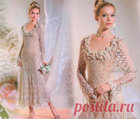 Нежное вязаное платье в пол. Описание, схемы вязания