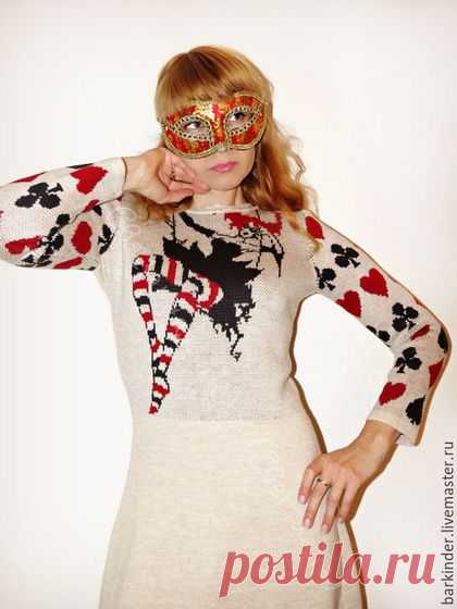 Купить Вязаное платье "Козырная Дама" - бежевый, рисунок, платье, вязаное платье, платье вязаное