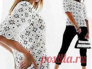 Летняя кофточка крючком, вяжем из мотивов