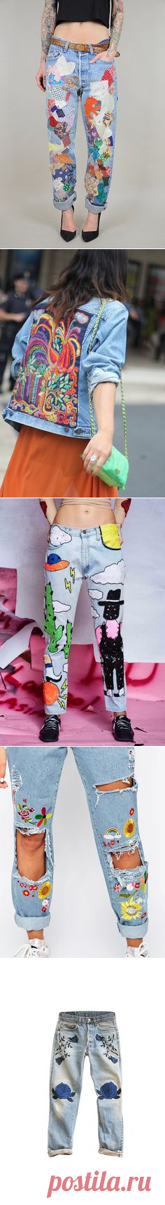 Happy Patchwork jeans • vintage 1980s denim • high waist 80s colorful jeans