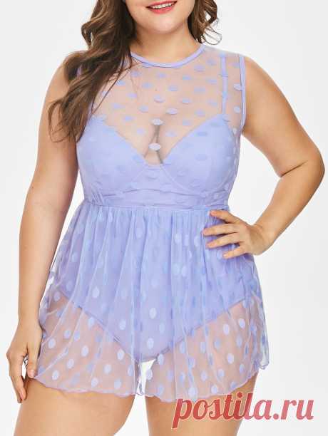 [36% OFF] 2020 Plus Size One-piece Polka Dot Swimwear In MAUVE | DressLily