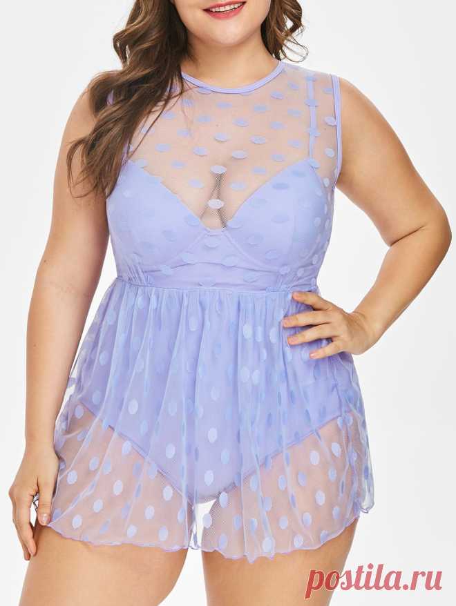[36% OFF] 2020 Plus Size One-piece Polka Dot Swimwear In MAUVE | DressLily