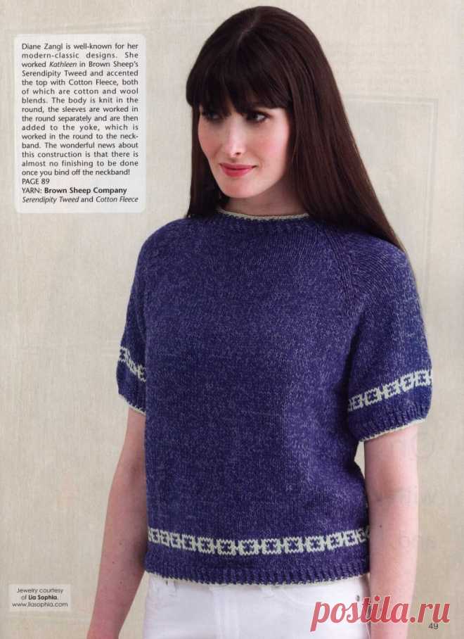 Летний джемпер KATHLEEN с жаккардовыми бордюрами. Спицами. / Обсуждение на LiveInternet - Российский Сервис Онлайн-Дневников