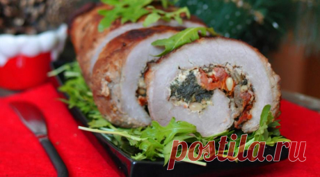 Свиной рулет со шпинатом, кедровыми орешками и фетой, пошаговый рецепт с фото