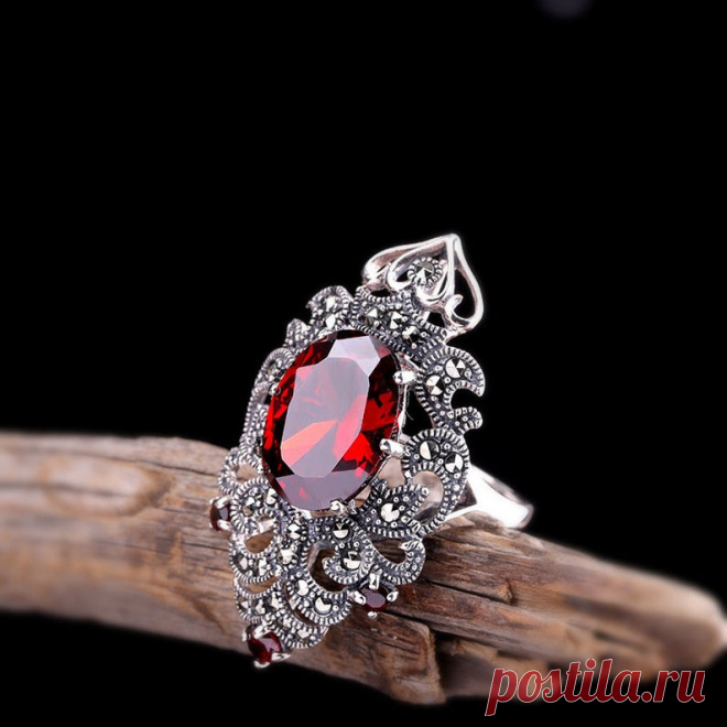 Garnet Ring Sterling Silver Ring Natural Gemstone Ring | Etsy