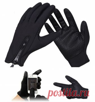 Ветрозащитные на флисе мужские перчатки с сенсорными пальцами, молнией и антискользящими вставками - Аксессуары для одежды / СЮРПРАЙЗ