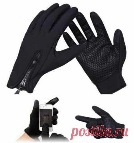 Ветрозащитные на флисе мужские перчатки с сенсорными пальцами, молнией и антискользящими вставками - Аксессуары для одежды / СЮРПРАЙЗ